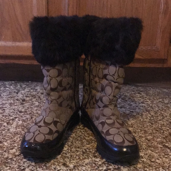 Coach Signature C Patten Leather Fur Boots - Picture 14 of 14